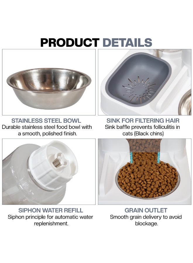 NNC PETS Automatic cat food and water dispenser set, Gravity-fed feeder with Large storage capacity, Stainless steel bowl, and Non-slip base, Suitable for Indoor cats & Small pets, 25 cm (White) - Image 3